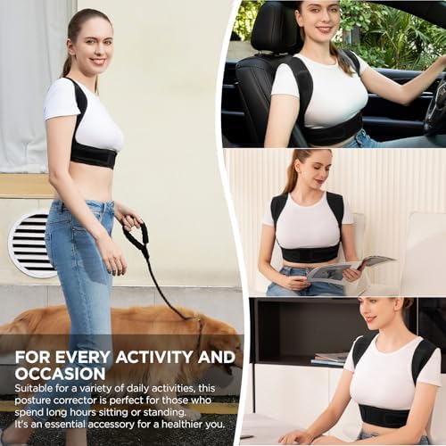 Vicorrect Posture Corrector for Women and Men, Adjustable Upper Back Brace for Clavicle Support and Providing Pain Relief from Neck, Shoulder, and Upper Back (Black, Small/Medium)