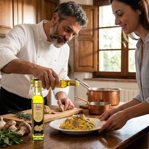 BASSO 1904 White Truffle Infused Oil, 8.5 fl oz (250ml) – Premium Italian Gourmet Truffle Olive Oil, Non-GMO, Cold-Pressed, Perfect for Pasta, Steak, Salads & Pizza