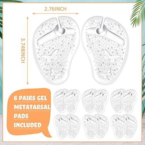 6 Pairs Gel Pads for Thong Sandals Toe Protectors Metatarsal Forefoot Cushion Inserts Foot Pads Non Slip Cushion for Sandals Thong Post Protector of Foot Grip(Clear)