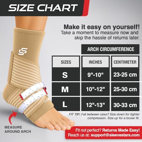Sleeve Stars Ankle Brace for Women & Men, Ankle Wrap for Sprained Ankle, Compression Sleeve for Plantar Fasciitis Relief, Easy Customizable Support: w/Removable Strap (Single/M:10"-12"/Beige)