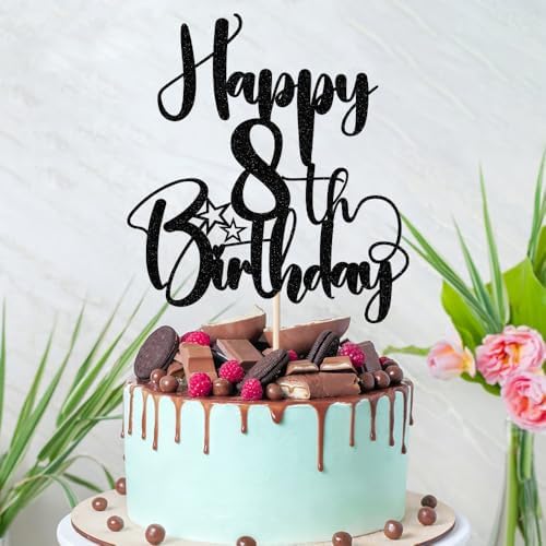 Happy Birthday 8th Cake Topper，Boys/Girls 8thBirthday,8th Anniversary Party Cake Topper Decorations/Dinner Party Decorations (8)