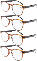 Eyekepper 4-Pack Round Full Coverage Ultrathin Flex Frame Reading Glasses Readers Amber Frame Black Arms+2.75