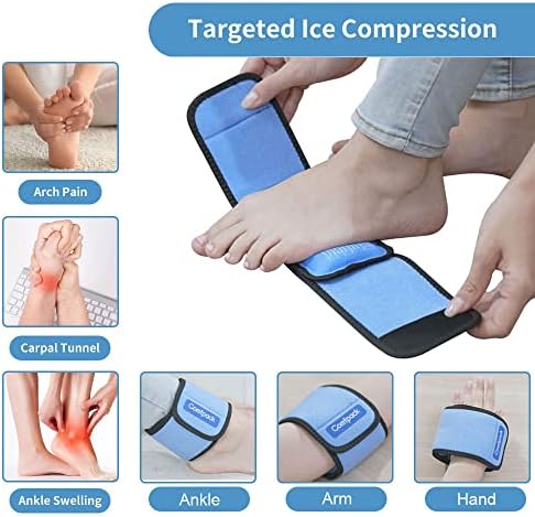 Comfpack Cold Therapy Wrap with 2 Packs for Pain Relief, Reusable Gel Ice Packs for Foot Plantar, Wrist, Ankle, Great for Sprains, Muscle Pain, Bruises, Injuries