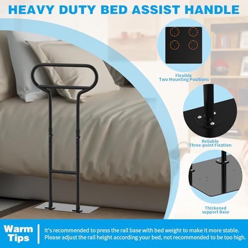 THOOUM Bed Rails for Elderly Adults Safety, Adjustable Bed Cane for Elderly, Heavy Duty Stand Assist Railing for Seniors, for Couch, Chair, Full, Twin Bed (260LBS Loading, 5 Heights, Black)