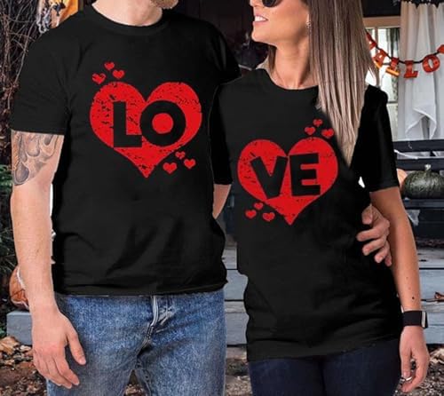 Matching Couples Shirt Cute Heart Shaped Graphic Tshirt Funny Letter Print Casual Short Sleeve Tee Tops (Pack of 1)