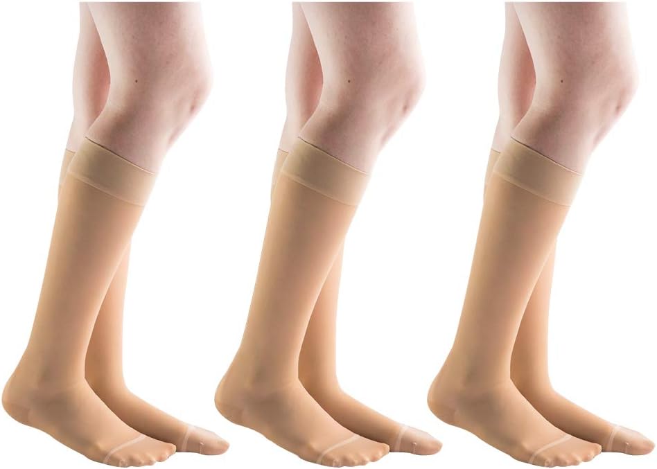 Actifi Women's Sheer 20-30 mmHg Compression Stockings - Closed Toe, Knee High – 3 Pack