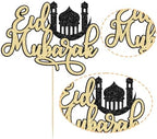 Ephlyn 1Pcs Eid Mubarak Cake Topper Glitter Moon Star Ramadan Kareem Eid Cake Decoration for Islamic Muslim Theme Party Decorations Supplies Gold