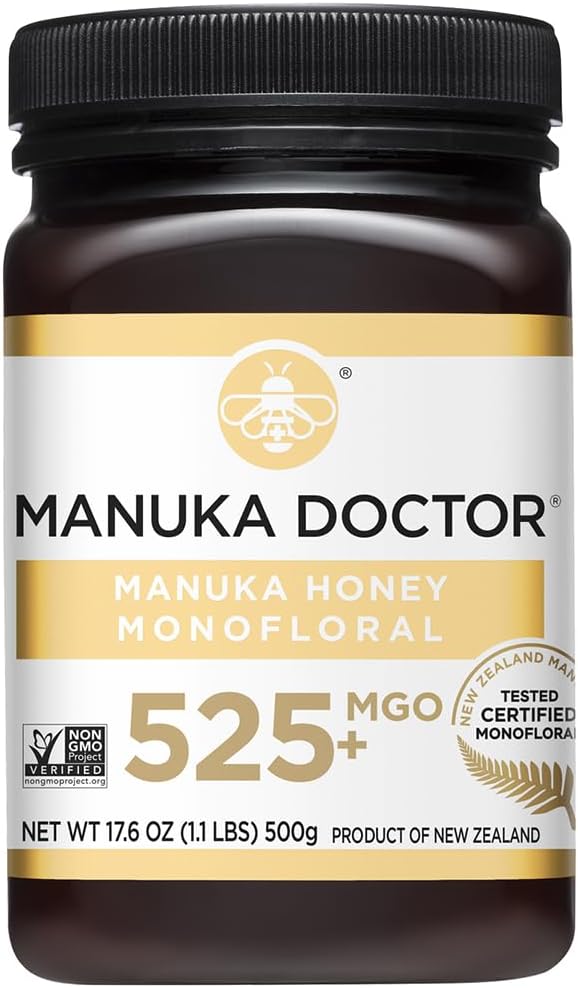 Manuka Doctor - MGO 525+ Manuka Honey Monofloral, 100% Pure New Zealand Honey. Certified. Guaranteed. Raw. Non-GMO (17.6 oz)