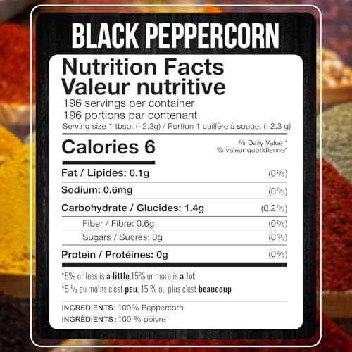Fresh Finest Black Peppercorns 14.8oz - Premium Quality Whole Black Pepper - All-Natural, Non-GMO, Gluten-Free, Kosher - Perfect for Grinders, Cooking, and Seasoning