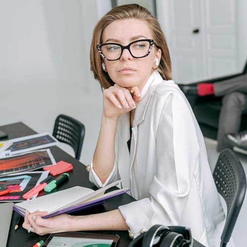 LJCZKA Cat Eye Blue Light Blocking Glasses Women Computer Eyeglasses Anti Eyestrain Anti Glare Cateye Thick Frame Glasses