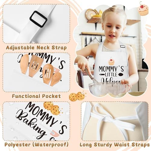 Kids Adult Apron Set - 2Pcs Mom and Child Adjustable Waterproof Kitchen Aprons with 2 Pockets, Back to School Baking Smocks for Cooking Painting, Birthday Gifts for Mom