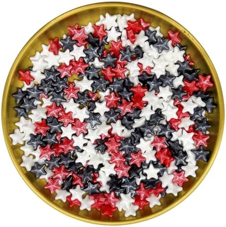 Dynastang 10mm Red & Black & White Stars Sprinkles Edible Stars Cake Decorating Stars Cake Decorations Cupcake Toppers Cookie Decorating Perfect for Cakes, Cupcakes, Desserts Toppings 3OZ
