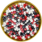 Dynastang 10mm Red & Black & White Stars Sprinkles Edible Stars Cake Decorating Stars Cake Decorations Cupcake Toppers Cookie Decorating Perfect for Cakes, Cupcakes, Desserts Toppings 3OZ