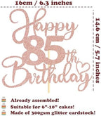 Sotpot 1 Pack 85th Birthday Cake Topper Double-sided Rose Gold Glitter Cake Pick Cake Decoration for Happy 85th Birthday Anniversary Party Decorations