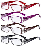 CessBlu Ladies Floral Design Reading Glasses 4 Pack with Crystals for Women Reading
