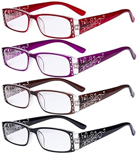 CessBlu Ladies Floral Design Reading Glasses 4 Pack with Crystals for Women Reading