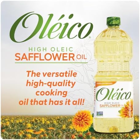 Oleico - High Oleic, Non GMO Certified, Kosher Verified, Expeller Pressed, High Heat Stable Safflower Oil, Bottle of 32.3 fl oz