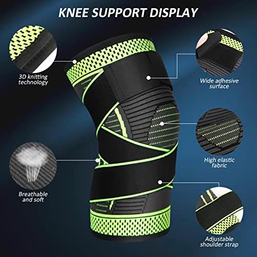Adjustable Knee Support Brace 1 pack Compression Knee Sleeves for Men Women Use for Meniscus Tear, Arthritis, Tendinitis, Ligament Injury,Weight Lifting, Anti Slip Knee Brace (Green, Medium)