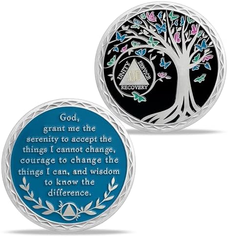 23 Year Sobriety Coin Tree of Life AA Medallion Alcoholics Anonymous Chip Anniversary Token Sobriety Gifts for Women Men in Recovery