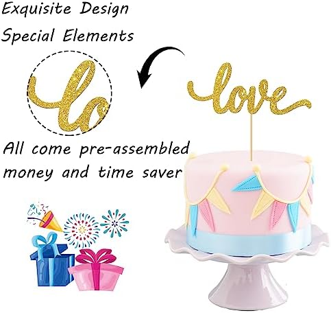 Gold Glitter Love Cake Topper - for Wedding/Engagement/Bridal Shower/Anniversary/Birthday/Bachelorette/Confession Party Decorations Supplies