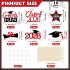 48 PCS Graduation Cupcake Toppers, Glittery 6 Styles Congrats Grad Cake Topper, Black and Red Graduation Decorations 2026, Cap and Diploma Cake Picks for Grad Party Supplies