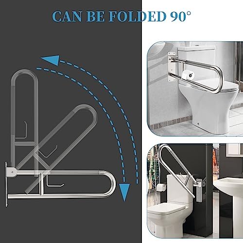 Toilet Grab Bar 30.3 Inch, Munzong Anti-Slip Handicap Grab Bars with Paper Holder, Flip-Up Bathroom Toilet Safety Rails, Stainless Steel Knurled Support handrails for Seniors Elderly Disabled Pregnant
