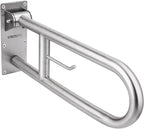 29.5 INCH Stainless Toilet Safety Rails,Disabled Flip-Up Bathroom Grab Bar with Paper Holder,Toilet Handrails Hand Grips Handle Shower Assist Aid, WochiTV Handicap Grab Bars for Elderly
