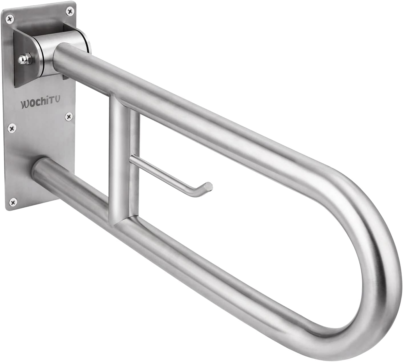 29.5 INCH Stainless Toilet Safety Rails,Disabled Flip-Up Bathroom Grab Bar with Paper Holder,Toilet Handrails Hand Grips Handle Shower Assist Aid, WochiTV Handicap Grab Bars for Elderly