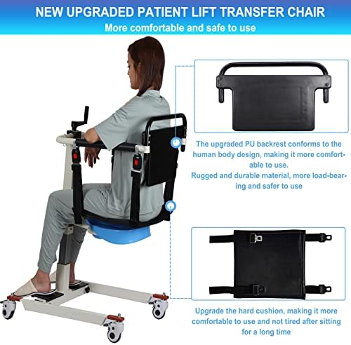Patient Lift Transfer Chair Lift for Home Wheelchair,Portable Car Lift Bedside Commode Chair Steel Lift Aid, Adjustable Height Bathroom Wheelchair for Caregivers Elderly Living (Without Bedpan)