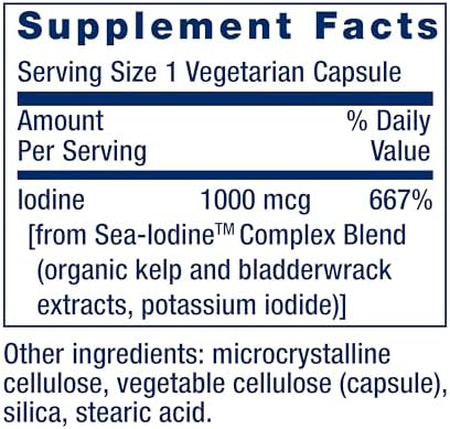 Life Extension Sea-Iodine™, kelp and bladderwrack-derived Iodine, Supports Healthy Levels of This Essential Nutrient for Thyroid Health and Beyond, Non-GMO, Gluten-Free, Vegetarian, 60 Capsules