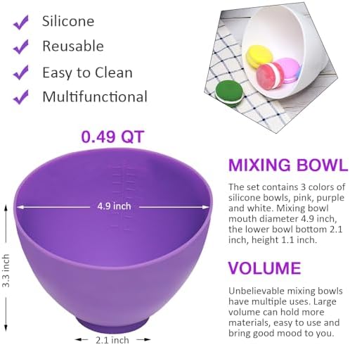 6PCS Large Mixing Bowls (4.9 x 3.3 inches) Face Mask Mixing Bowl Set for Facial Mask, Reusable Mixing Bowl, Silicone Bowls for Melting Chocolate, and Snack Bowl