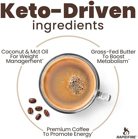 Rapidfire Keto Coffee Instant Coffee Mix, Caramel Macchiato Flavor, 7.93 Ounce (255g), 15 Servings