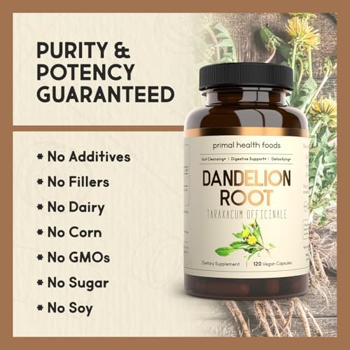 Organic Dandelion Root 1000 mg | Digestive Support, Cleansing and Detox | Vegetarian, Non-GMO