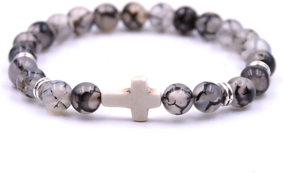 Softones 8mm Beads Cross Bracelet for Women Men Natural Stone Elastic Stretch Prayer Bracelet for Women,with Gift Box