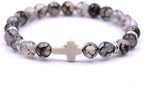 Softones 8mm Beads Cross Bracelet for Women Men Natural Stone Elastic Stretch Prayer Bracelet for Women,with Gift Box