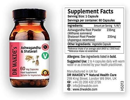 DR WAKDE's Ashwagandha & Shatavari Capsules (60 Veg Caps, Rejuvenating Herbs, Energy Support, Ayurvedic Supplement, Vegan, Herbal, All Natural, Made in UK)