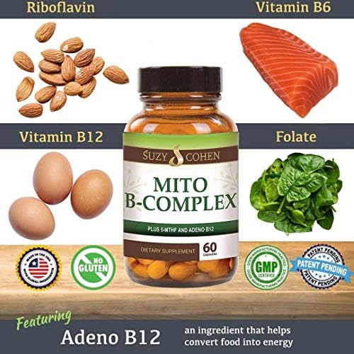 Script Essentials Suzy Cohen, Mito B Complex Dietary Supplement, 5-MTHF, Adeno B12, Methylation Support, Supports Healthy Nervous System, Boost Energy, Vitamin B, 60 Servings