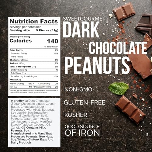 SweetGourmet Premium Dark Chocolate Covered Peanuts Candy, 1 Pound