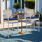 ECOTOUGE Set of 2 Patio Rattan Barstools, All-Weather Wicker Bar Height Chairs with Armrest & Backrest, Soft Cushion, Footrests, Outdoor Furniture for Backyard, Pool, Garden, Grey