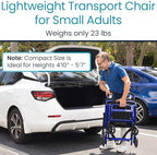 Vive Ultra-Lightweight Transport Wheelchair for Small Adults, Seniors - Foldable, Portable Transfer Wheel Chair for Easy Travel - Narrow, Light Weight, Folding, Collapsible (Blue)