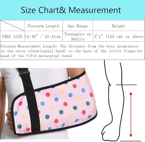Print Arm Sling for Broken Arm, Torn Rotator Cuff, Shoulder, Elbow, Wrist Injury Support Brace for Women (Pink Dot, One Size)
