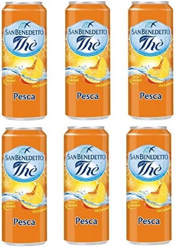 San Benedetto: "The Pesca" Peach Flavoured Tea in Mineral water 11.15 Fluid Ounces (33cl) can (Pack of 6) [ Italian Import ]