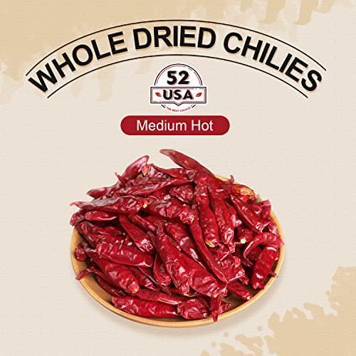 52USA Whole Dried Chilli Peppers, Medium Spicy Dried Chilies 4 Oz, Natural and Premium Red Chili Pepper, Szechuan Red Peppers, Whole Dry Chili Pepper, Medium Hot