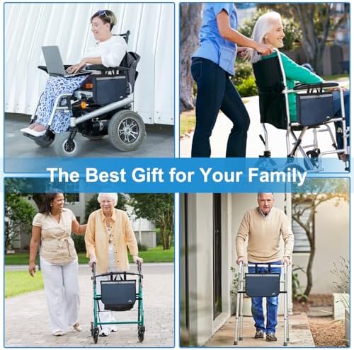 supregear Wheelchair Carry Bag - Accessories Pouch for Rollator, Walkers, Power Wheel Chairs and Knee Scooters - Side Armrest Storage Organizer for Elderly Seniors - Lightweight Portable Travel Tote