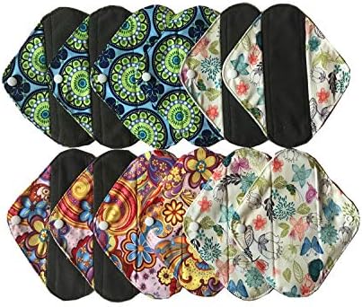 MUMBABY 12 pcs 8inch Pantyliner Charcoal Bamboo Mama Cloth/Menstrual Pads/Reusable Sanitary Pads