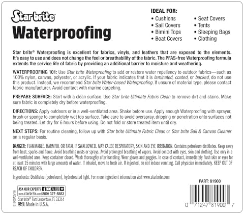 STAR BRITE Waterproofing Spray, Waterproofer + Stain Repellent + UV Protection for Boat Covers, Car Covers, Bimini Tops, Tents, Jackets, Backpacks, Boots, Awnings, Patio Covers & More