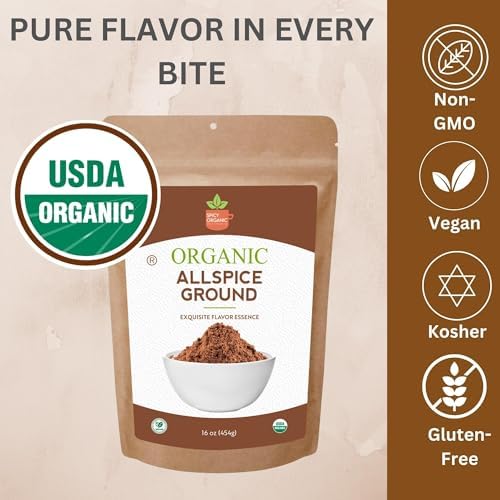 SPICY ORGANIC Pure Organic Allspice Ground 8 oz. - Certified USDA Organic - Allspice Seasoning for Baking, Marinades, Pickling, Stews, Sauces, and Beverages
