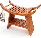 23" Teak Shower Bench Teak Shower Stool Curved Seat,Wooden Stool for Bathroom,Teak Wood Shower Seat Chair with Shower Storage Shelf,Hold Up to 500 LBS