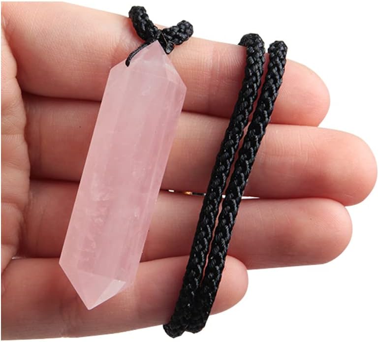 Acxico 1Pcs Rose Quartz Crystal Pendulum Pendant Necklace Chakra Gemstone Healing