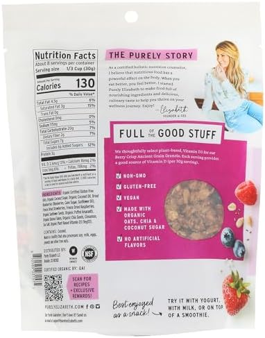 Purely Elizabeth, Berry Crisp, Ancient Grain Granola with Vitamin D, Gluten-Free (8oz Bag)